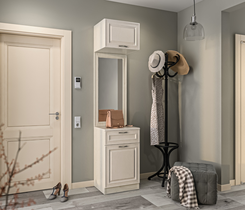 Гранд, Тумба с зеркалом Гранд / Ливерпуль СБ-3508 Дуб Приморский Белый/МДФ Классика Светлый