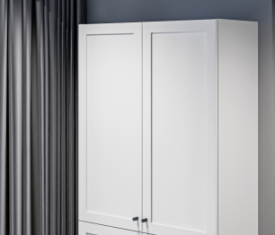 Стеллаж Твин СБ-3373 Белый с глухими фасадами и ящиком