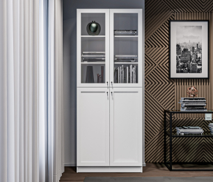 Стеллаж Твин СБ-3373 Белый со стеклом