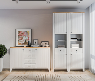 Набор для гостиной (пеналы с комодом) Монтана Белый Альпийский,Дуб Гамильтон/МДФ Дуб Белый