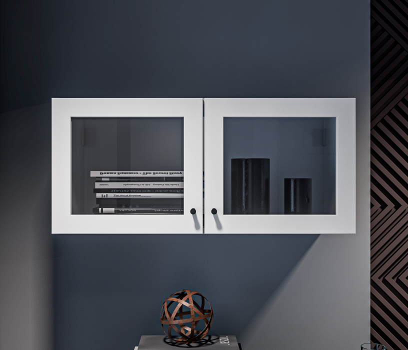 Настенные полки, Твин СБ-3384 Полка Белая с фасадами со стеклом