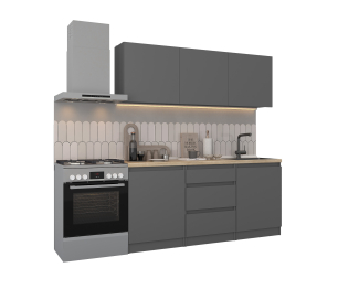 Кухонный гарнитур Леон прямой 180 см, диамант серый