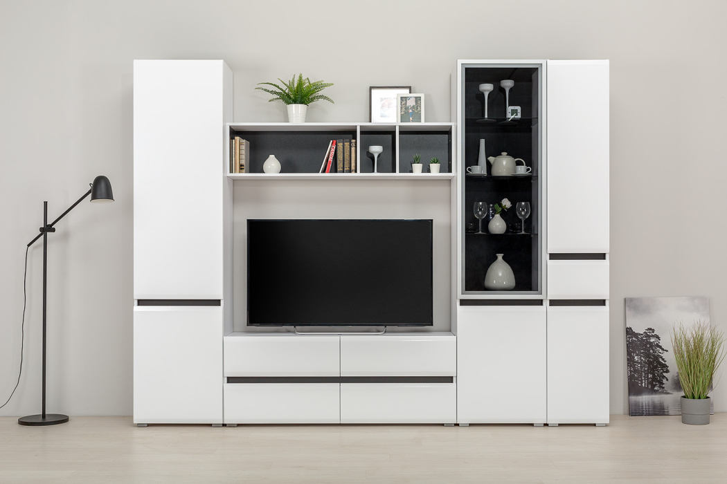 Шкафы распашные, Шкаф Сидней 13.200, белый премиум, черный, белый глянец