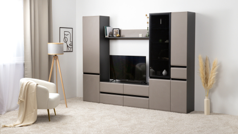 Шкаф Сидней 13.200, антрацит, веллюто капучино