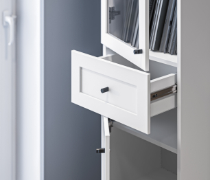 Стеллаж Твин СБ-3372 Белый со стеклом и ящиком