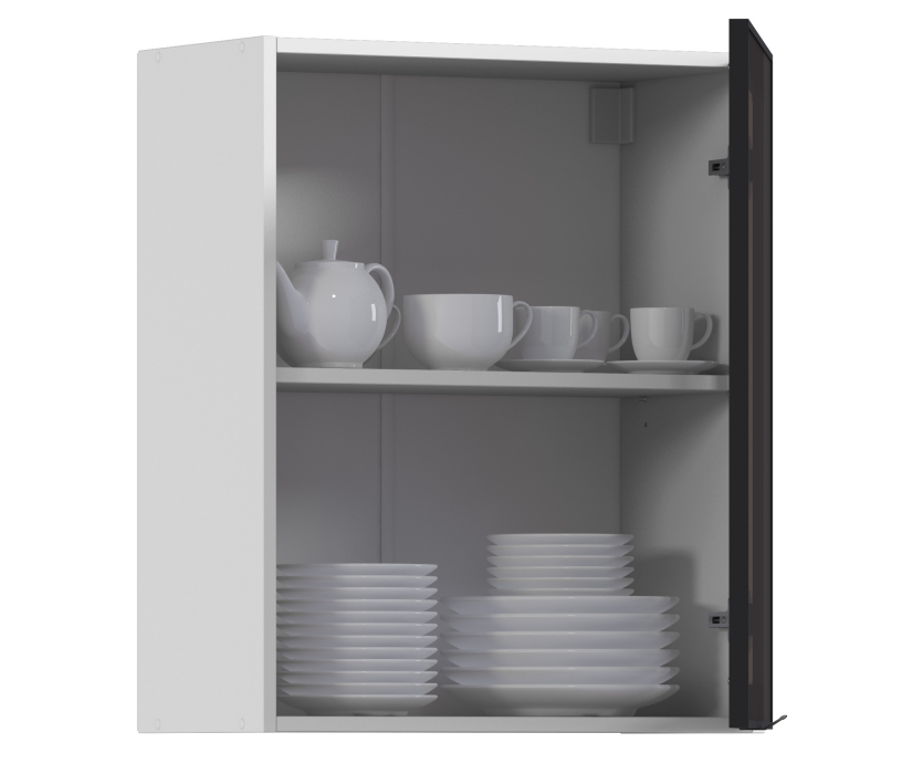 Навесные, Регина РП-60 Полка Белый/Витрина алюминий Черный матовый/стекло Бронза