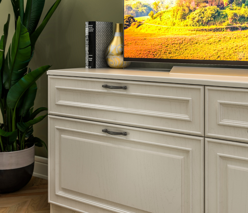 ТВ-тумбы, Тумба под телевизор Гранд / Ливерпуль СБ-3519 Дуб Приморский Белый/МДФ Классика Светлый