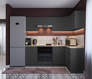 Кухонный гарнитур Леон угловой 210х140 см, диамант серый