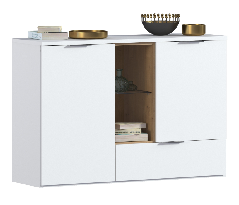 Комоды, Комод Мальта СБ-3264 Белый,Дуб Гамильтон/МДФ Белый