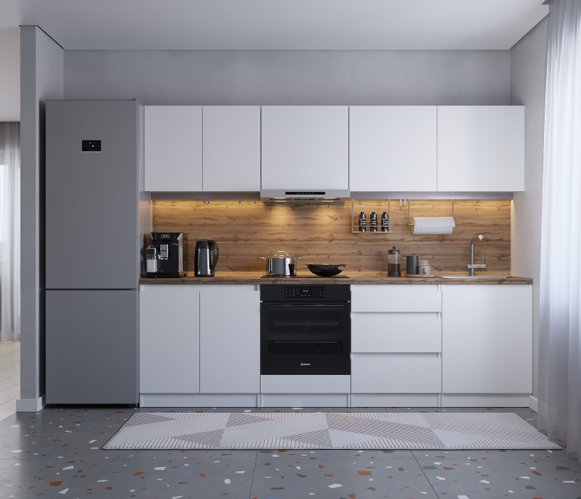 Кухонные гарнитуры, Кухонный гарнитур Леон прямой 260 см, белый